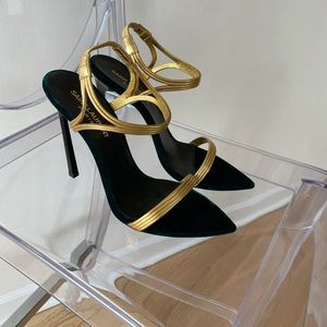 YSL never worn sandals size 37.5 gold and dark velvet green